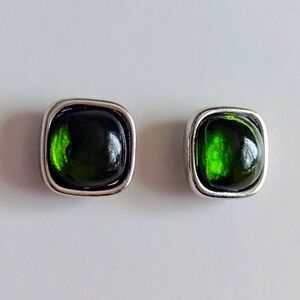 Silver Toned Green Moonstone Earrings